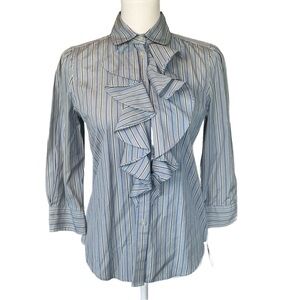Vintage Lauren Ralph Lauren Jeans Co Classic Blue Striped Ruffle Blouse NWT